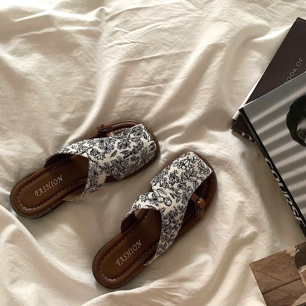 Vintage Floral Cross-Strap Slippers🌱