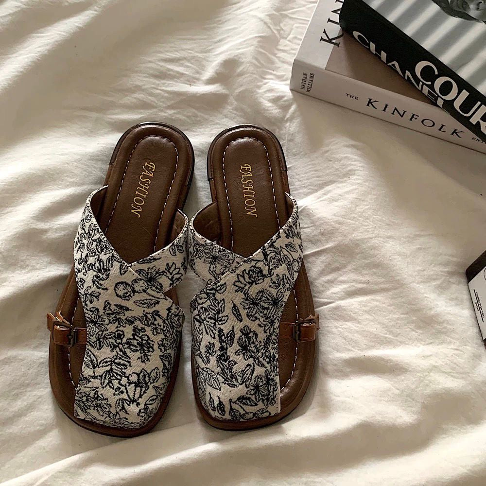 Vintage Floral Cross-Strap Slippers🌱