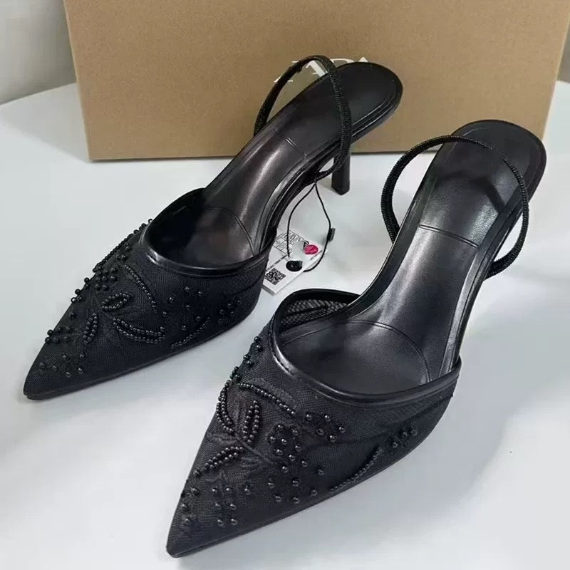 Embroidered Mesh Pointed-Toe Heels π