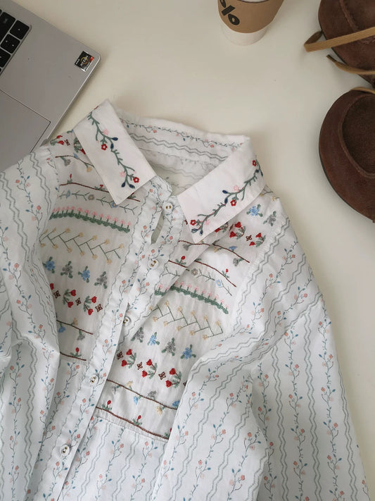 White embroidered floral shirt