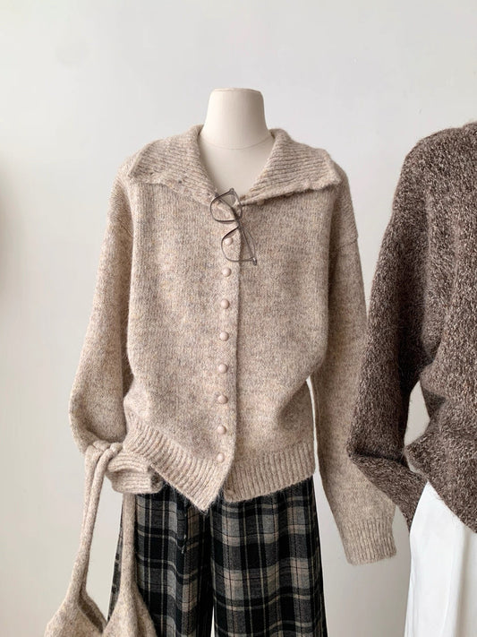 Button-Up Knit Cardigan with High Neck✨