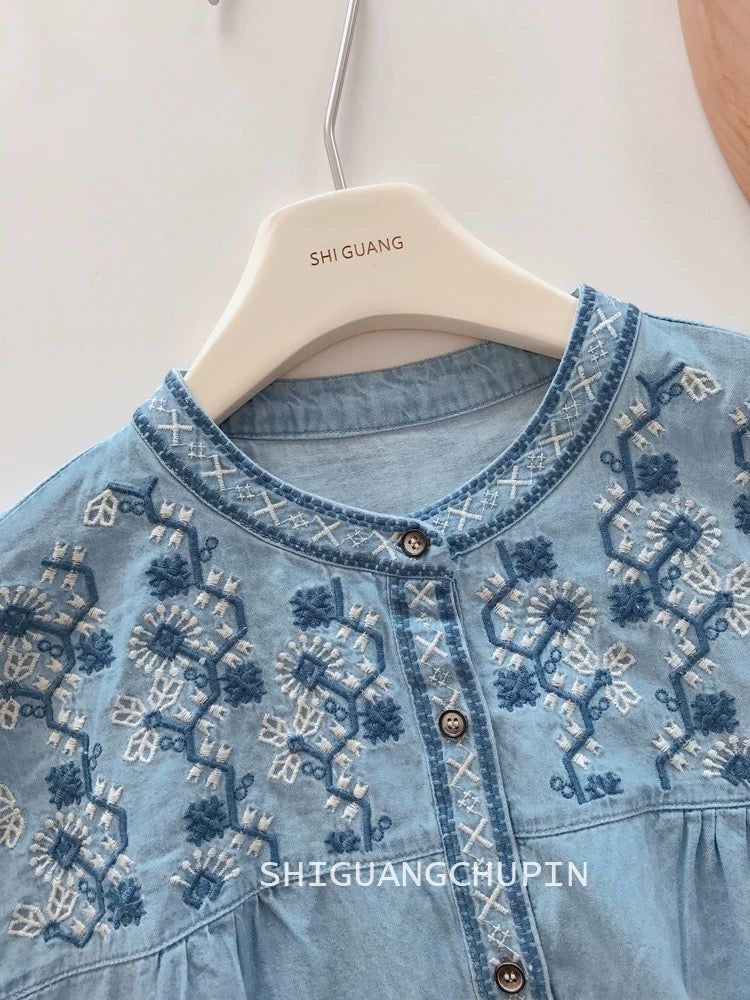 Soft embroidered denim blouse