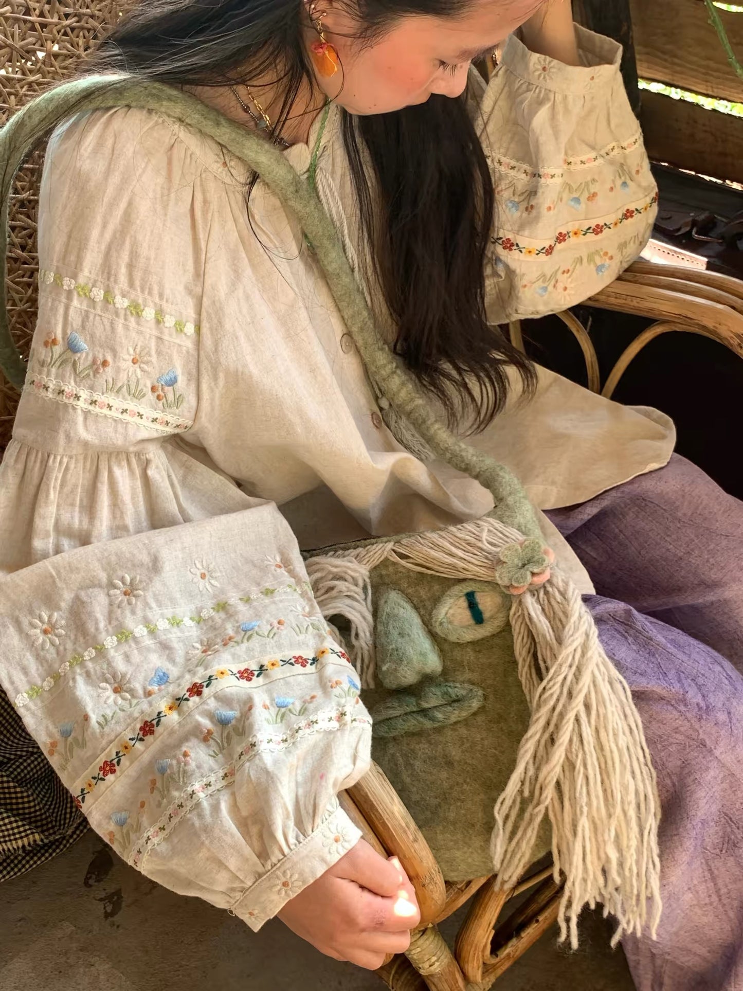Floral Embroidered Tassel Blouse