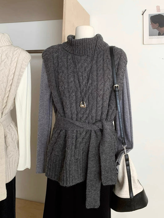 Cable Knit Sleeveless Turtleneck Vest✨