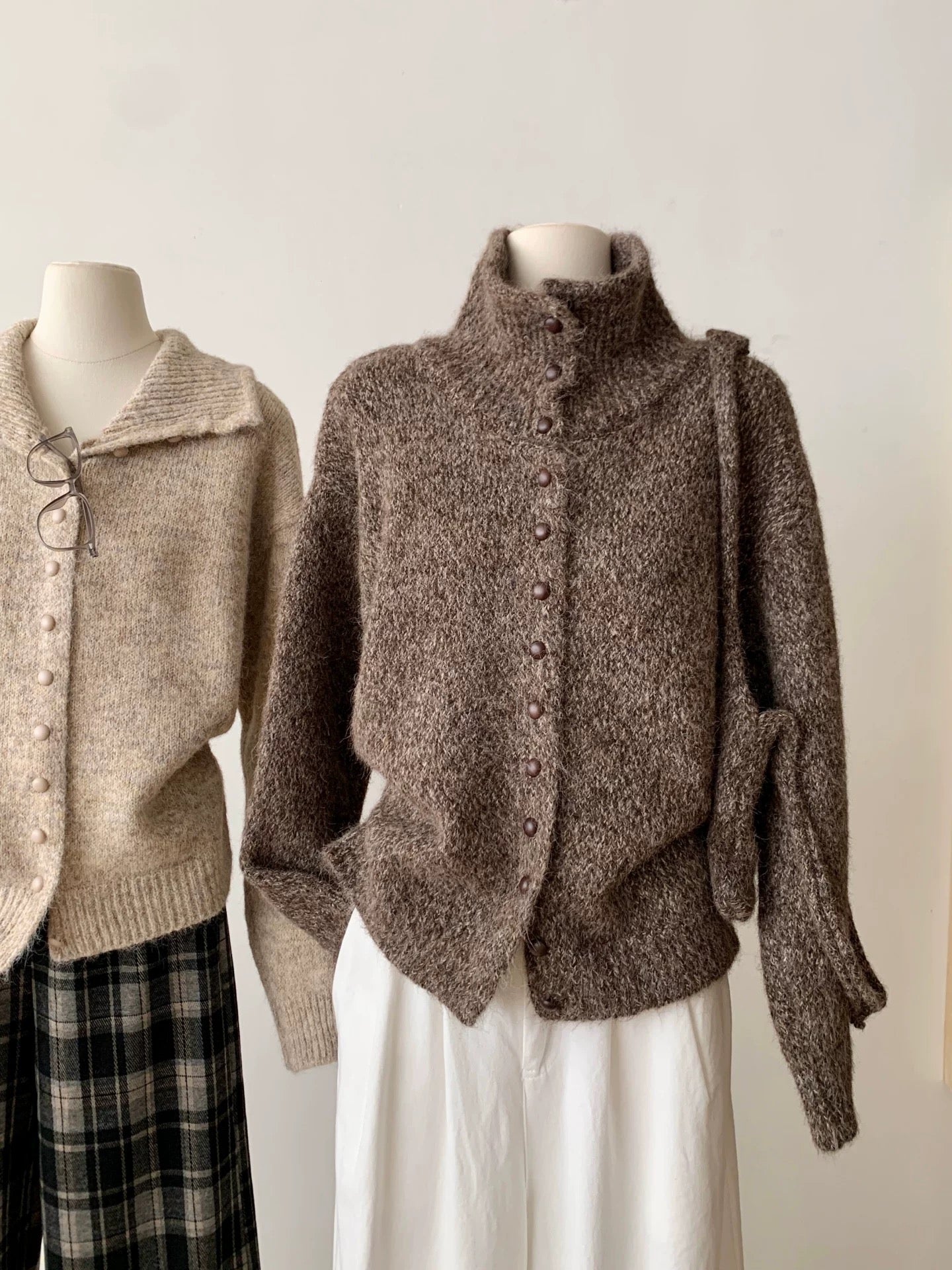 Button-Up Knit Cardigan with High Neck✨