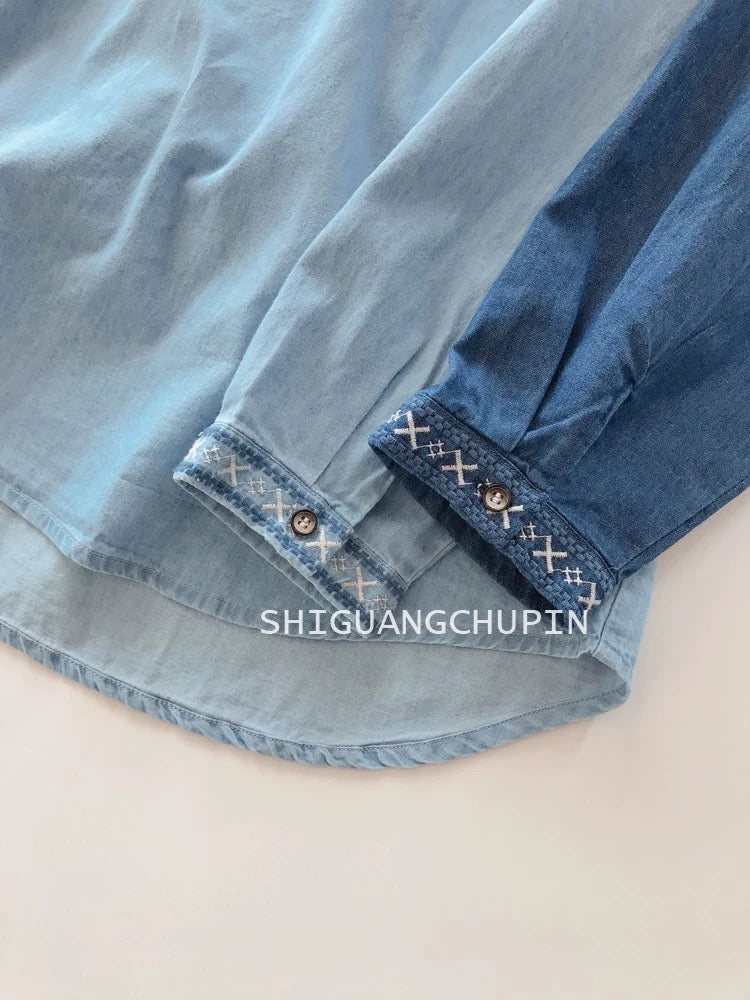 Soft embroidered denim blouse