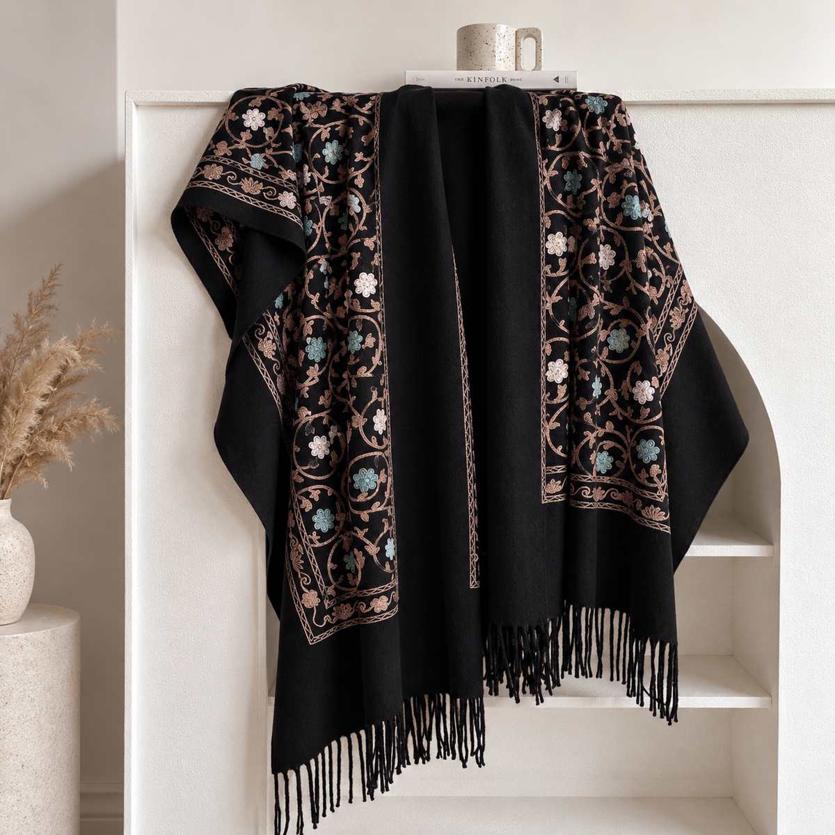 Embroidered Black Shawl