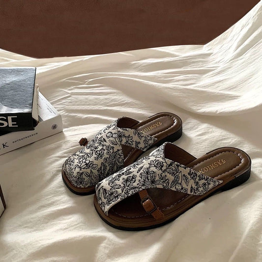 Vintage Floral Cross-Strap Slippers🌱