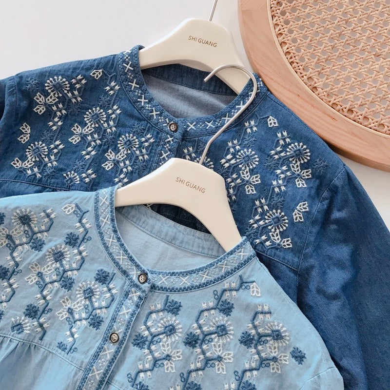 Soft embroidered denim blouse