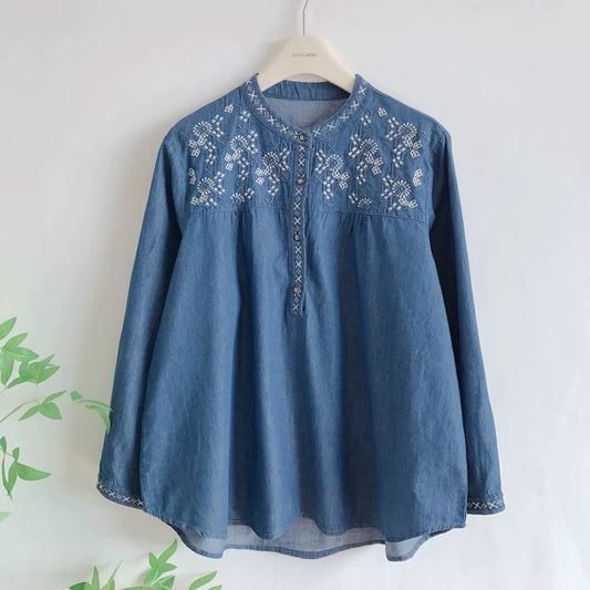 Soft embroidered denim blouse