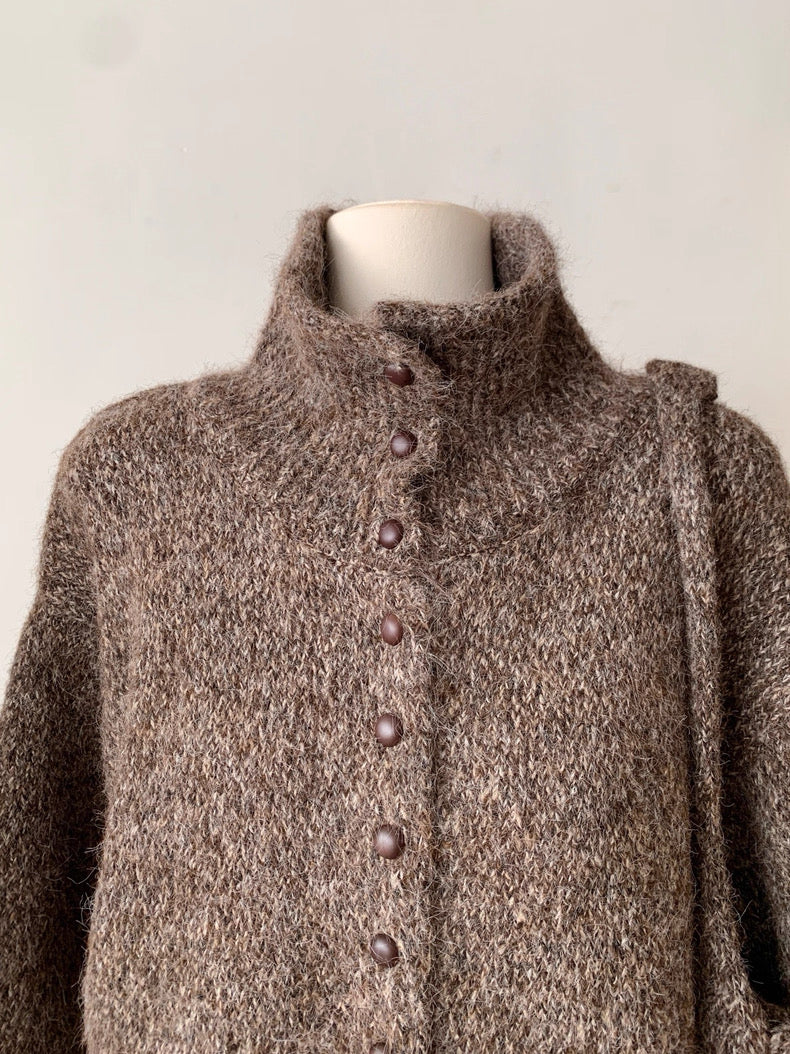 Button-Up Knit Cardigan with High Neck✨