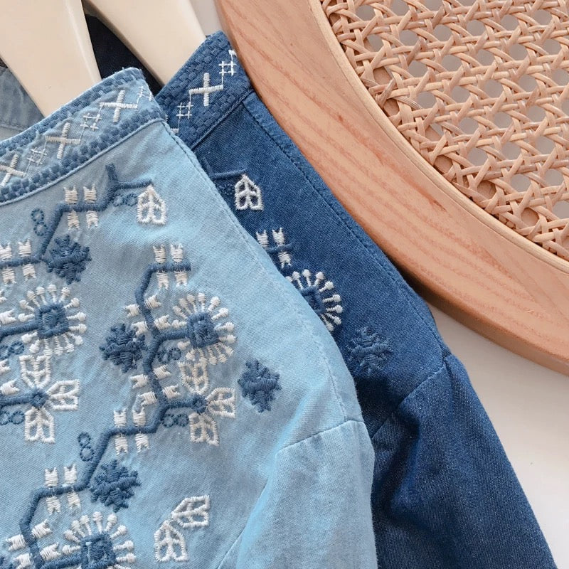 Soft embroidered denim blouse