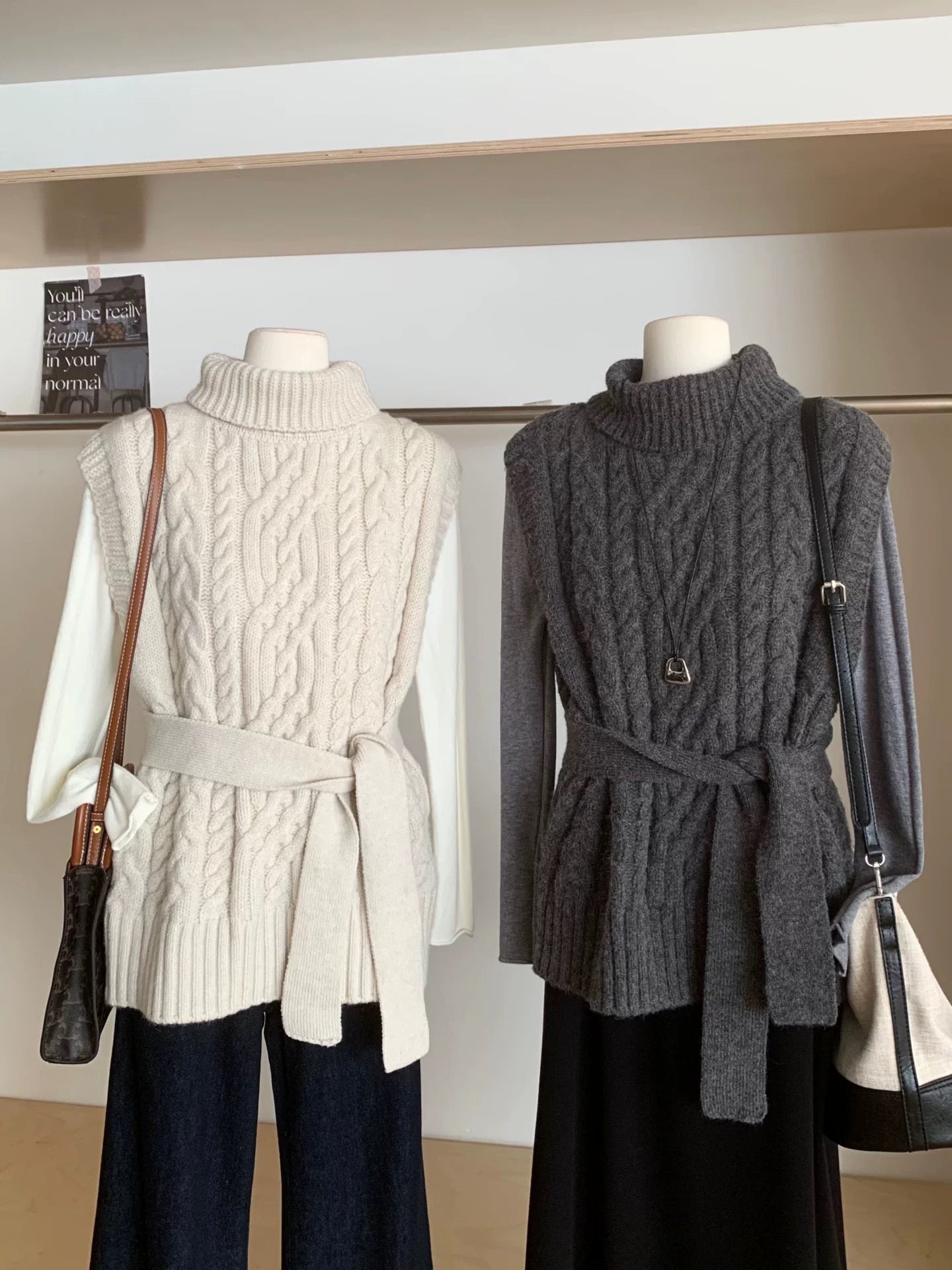 Cable Knit Sleeveless Turtleneck Vest✨