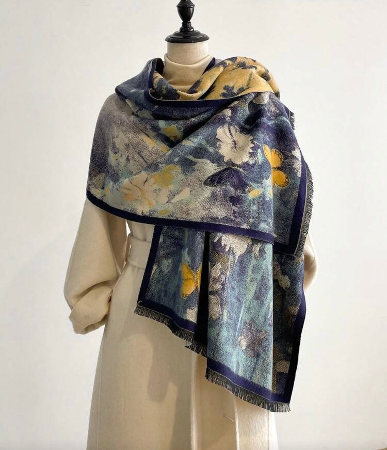 Floral Wool Shawl in Muted Autumn Tones✨