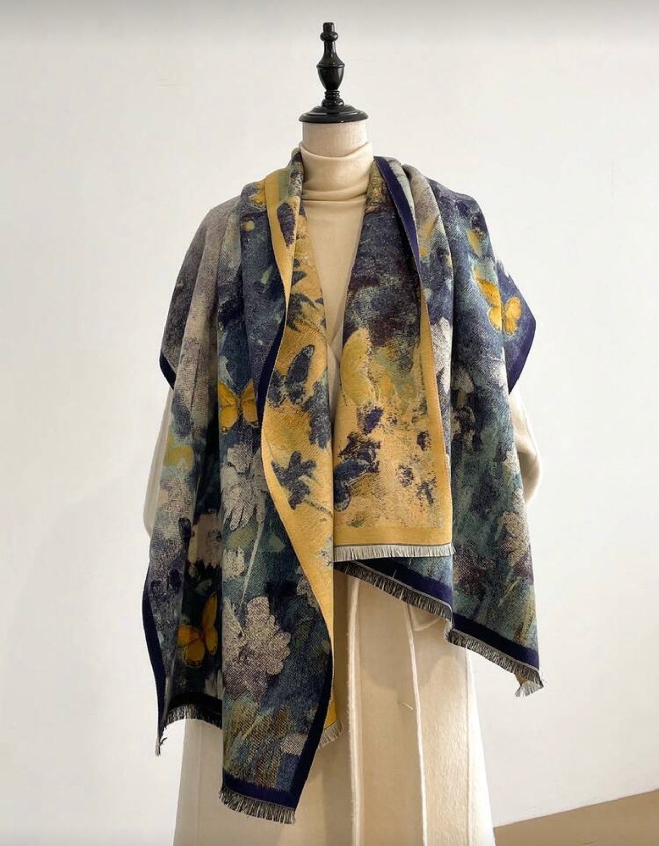 Floral Wool Shawl in Muted Autumn Tones✨